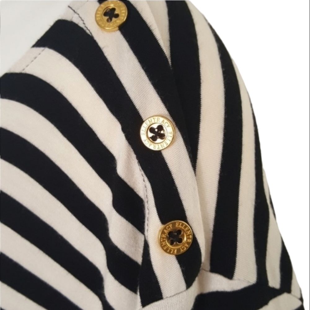 ELLEN TRACY Black White Striped Tee Plus Size 2X Tie Front Scoop Neck Top - Picture 7 of 10